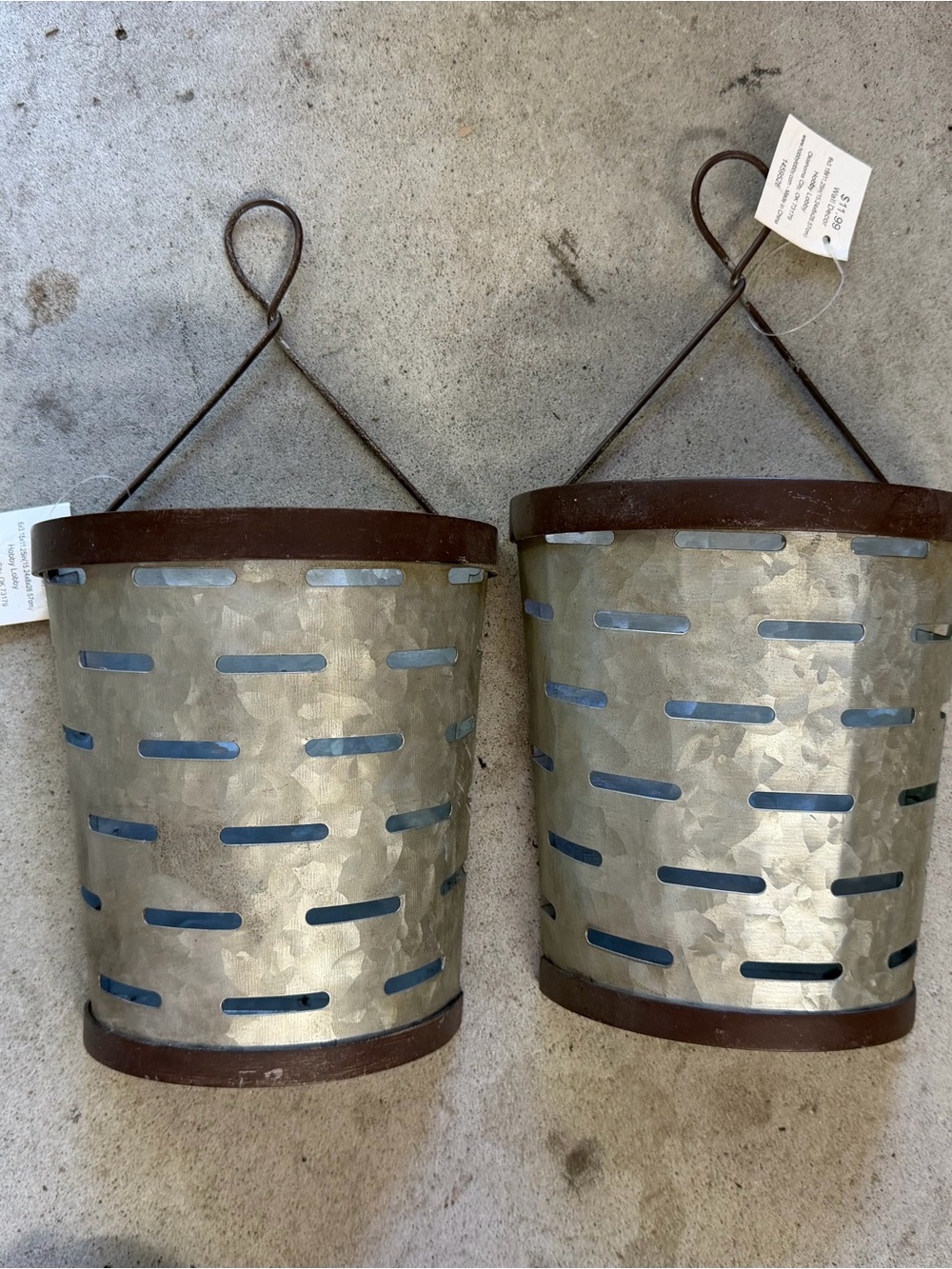 Galvanized Metal Wall Planter Pair - Silver and Brown